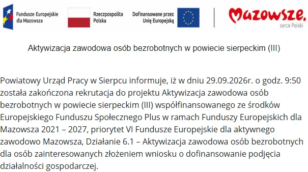 Komunikat PUP w Sierpcu o zakończeniu rekrutacji 29.09.2026 o godz. 9:50